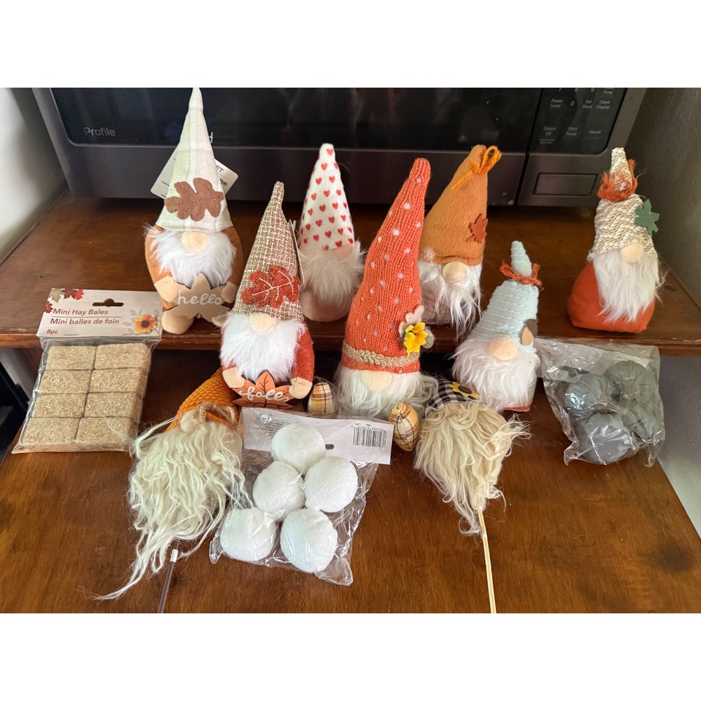 Fall Gnome Tiered Tray Decor Bundle Autumn Harvest Mini Hay Bales Pumpkins 10pc